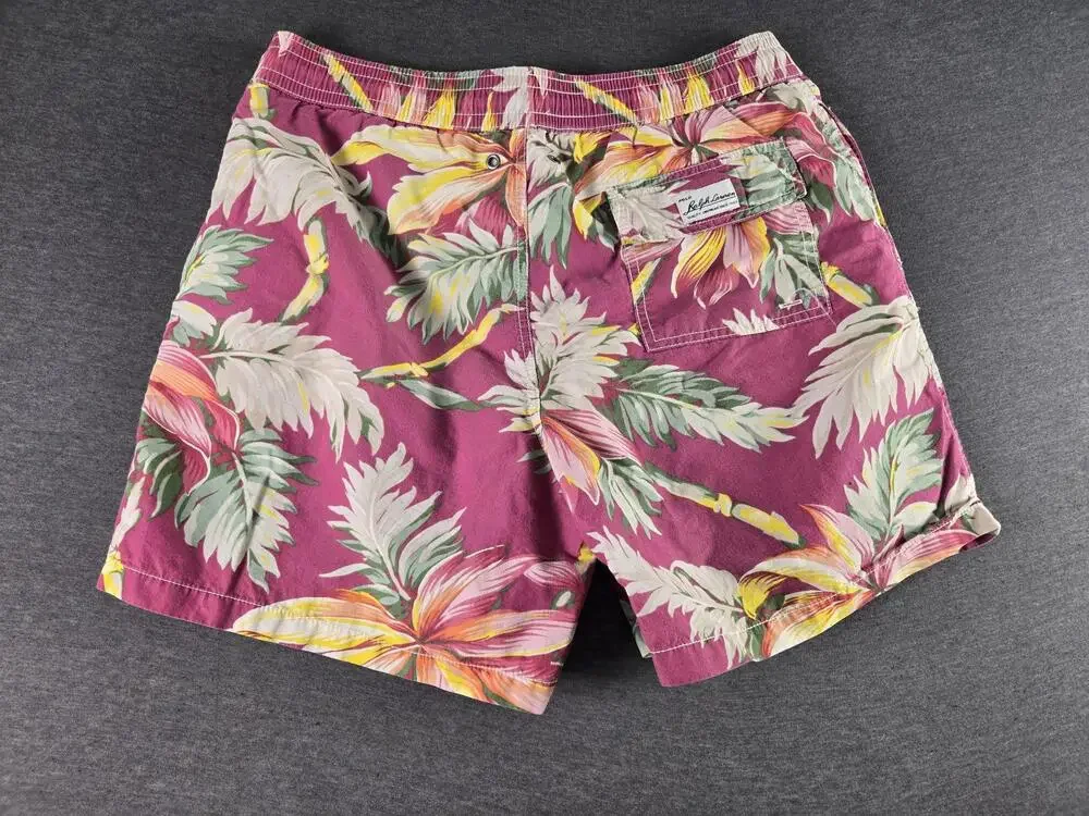 Polo Ralph Lauren Shorts Mens Medium Pink Tropical Floral Swim Trunks Hawaiian